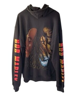 Vintage Bob Marley Lion Graphic Hoodie Full Zip Black Fleece Men’s 3XL XXXL
